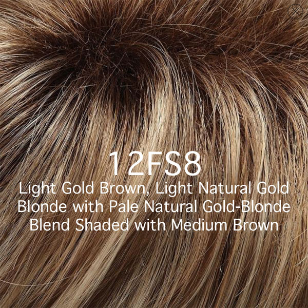 12FS8 Light Gold Brown, Light Natural Gold Blonde with Pale Natural Gold-Blonde Blend Shaded with Medium Brown